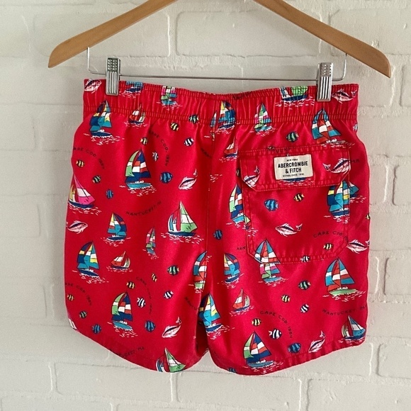 Abercrombie&Fitch Swim Trunks Shorts Red Novelty Sailing Nantucket print Sz S - Picture 6 of 15